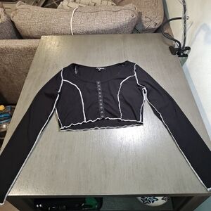 Mixed Threads Black Long Sleeve Crop Top In Size Large